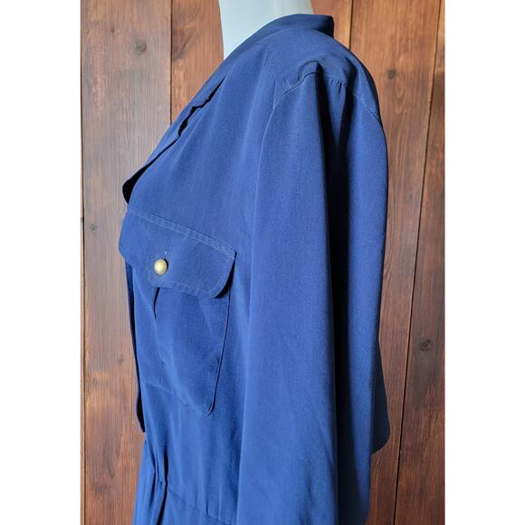 Vintage Liz Claiborne Blue Midi Dress Women 12 80s Power Style Shoulder Pads 90s - Picture 8 of 14